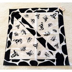 Vintage Cow Print Bandana Handkerchief 90s Black White 21x21 SAVAGE 1992 USA